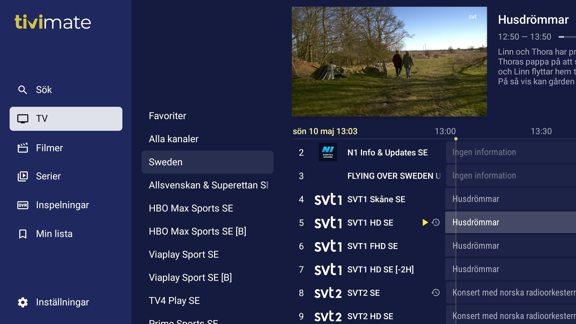 Svensk IPTV Dashboard EPG